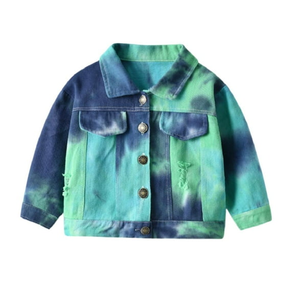 Godderr Toddler Baby Jean Jacket Coat for Boys Girls,Tie Dye lapel Button down Denim Outerwear,Spring Autumn Coat for Kids 9M-6Y