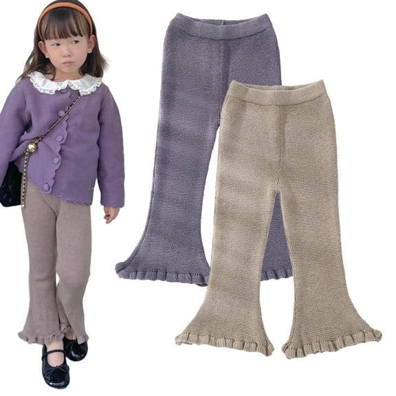 Godderr Toddler Baby Long Pants Flared Pants for Kids Girls Knit Flare Pants Leggings Fall Winter Pants for 1-7Y