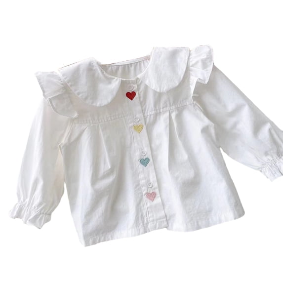 Godderr Toddler Baby Newborn Cotton T-Shirts for Girls Shirts for 9M-4T Long Sleeve Spring Autumn Casual Crewneck Heart Embroidery T Shirt Baby Top