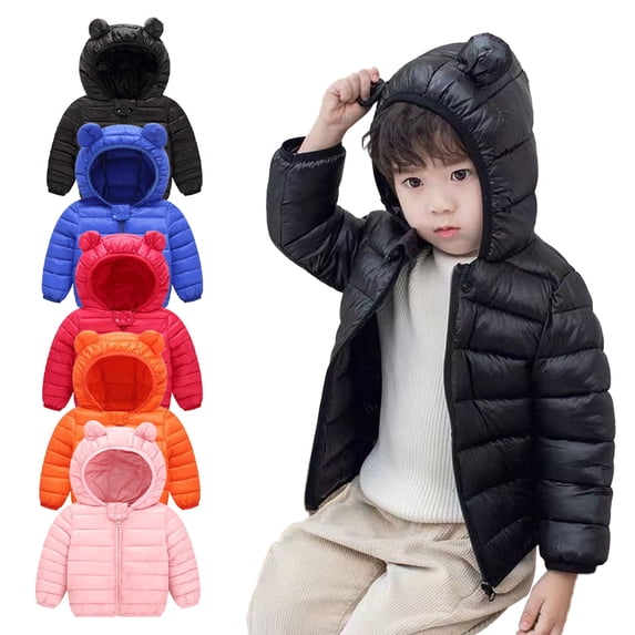 Godderr Toddler Baby Newborn Girls Boys Lightweight Down Coats Jackets Winter Fall Spring Hooded Cotton Fleece Coats Warm Solid Color down Outwears with Bear Ears for 9M-5Y