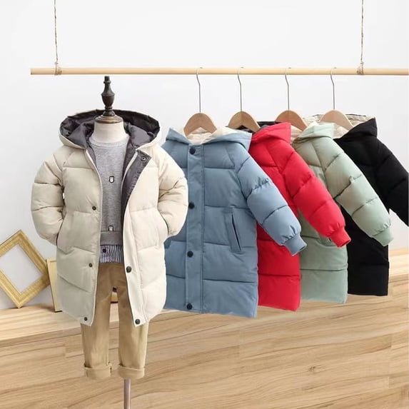 Godderr Toddler Baby Puffer Down Coats for Girls Boys Mid-Length Winter Fall Outwears 1-10Y Hoodde Thicked Jackets