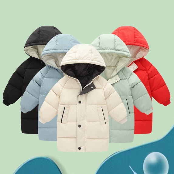 Godderr Toddler Baby Puffer Down Coats for Girls Boys Mid-Length Winter Fall Outwears 1-10Y Hoodde Thicked Jackets