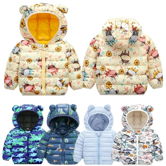 Godderr Toddler Baby Winter Down Jackets Outerwear for Boys Girls Cotton Coats Cute Dinosaur Ear Hooded Cartoon Jackets Newborn Snow down Jacket for 9m-5y