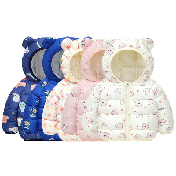Godderr Toddler Boys Girls Flower Color Winter Jacket Kids Hooded Down Cotton Coats Cartoon Print Cotton Coat Tops Zipper Warm Outerwear for 1-7 Years