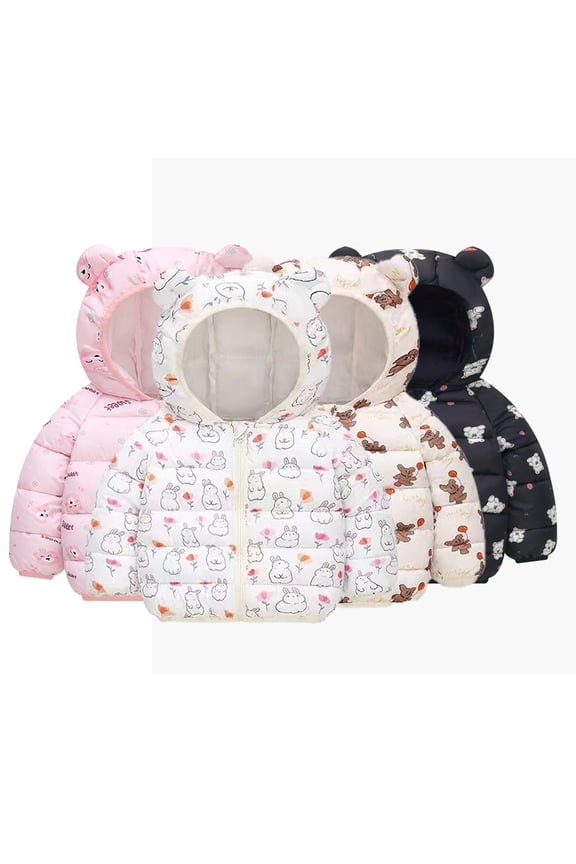 Toddler Boys Girls Down Jacket Coat for Kids Baby Winter Outwear Puffer Jacket Lightweight Waterproof Ears Hooded Fall Winter Down Coat Top for 1-7Y