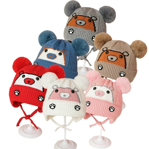 Godderr Toddler Boys Girls Knit Hat with Earflap Winter Warm Cap Cute Cartoon Cap for 2-24M