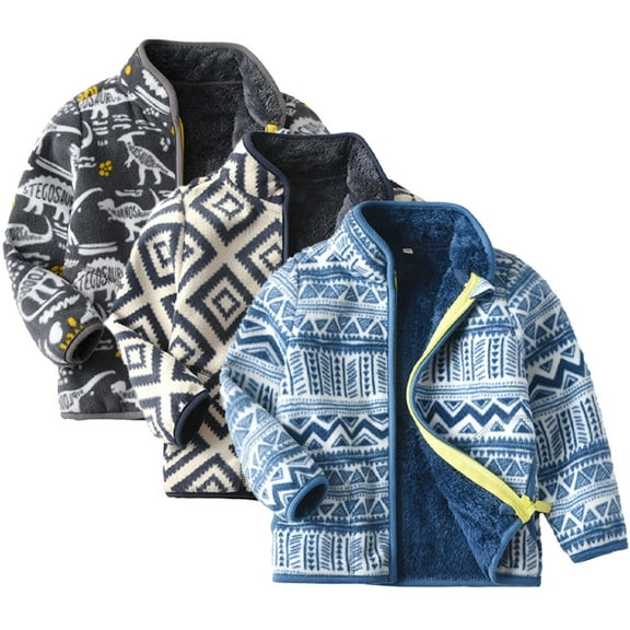Godderr Toddler Boys Girls Winter Coat Kids Baby Fleece Jacket with Hooded Printed long-sleeved jacket for 1-9Y