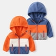 thumbnail image 1 of Godderr Toddler Boys Patchwork Color Rocker Fleece Cotton Coats for Kids Hooded Warm Cotton Jacket Fall Winter Zipper Fashion Short Outerwear for 1-10 Years Old, 1 of 9