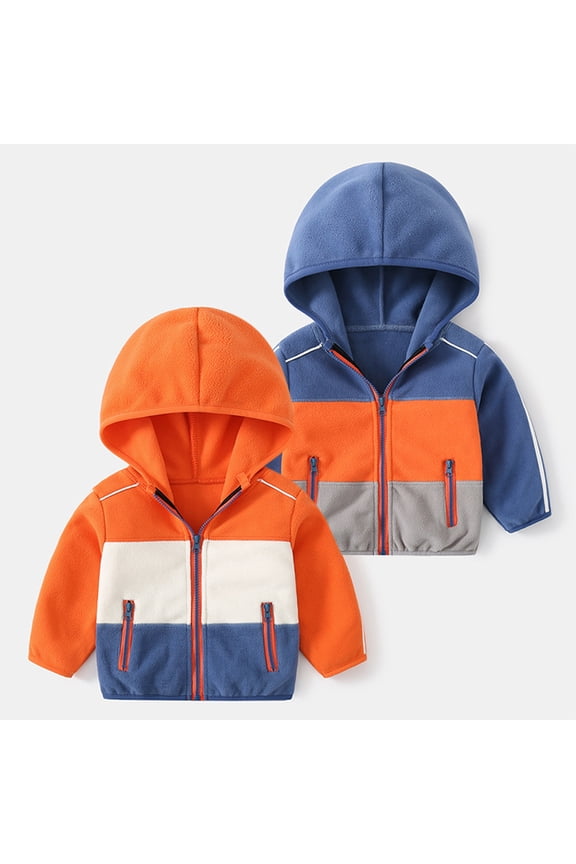 Toddler Boys Patchwork Color Rocker Fleece Cotton Coats for Kids Hooded Warm Cotton Jacket Fall Winter Zipper Fashion Short Outerwear for 1-10 Years Old