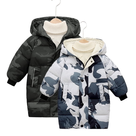 Godderr Toddler Boys Puffer down Jacket Winter Coat Long Puffer with Hooded for Baby Kids Button Down Baby Down Coat Outwear Thickened Warm Down Clothes for 2-10Y