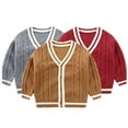 thumbnail image 1 of Godderr Toddler Boys V-Neck Cardigan for Kids Baby Knit Sweater Fall Winter Warm Cardigan Sweater Jacket for 1-7Y, 1 of 5