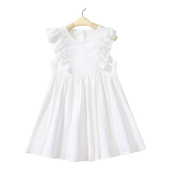 Godderr Toddler Girl Dress,Kids Cotton Linen Dress Ruffle Sleeveless Casual Dress Toddler Girl Dress