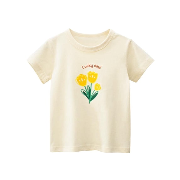 Godderr Toddler Girl Floral Print T-Shirt Top Short Sleeve T Shirts Casual Summer Tee Tops Cotton 1 Piece Set for 35inch-55inch