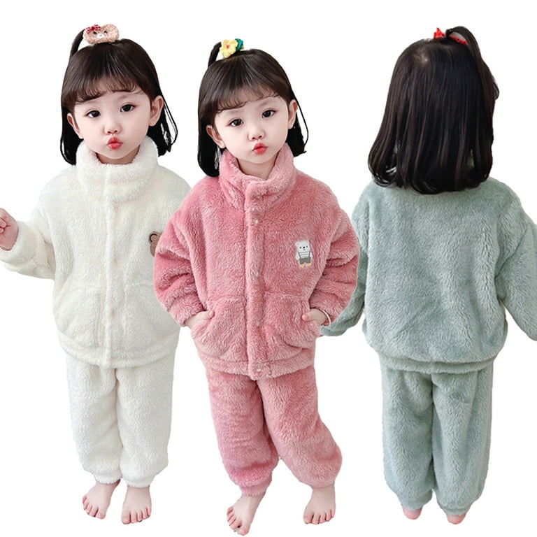 Godderr Toddler Girls 2PCS Flannel Pajamas Outfits for Kids Baby Warm  Pajama Sleepwear Outfits Thickened Autumn Winter Long-Sleeved Pajamas for  1-7Y