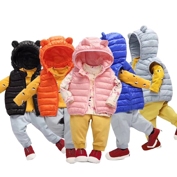 Godderr Toddler Girls Boys Puffer Down Vest Sleeveless Jacket Hooded Outwear Solid color Bear Ears Vest Zipper Up Jacket for 9M-19Y
