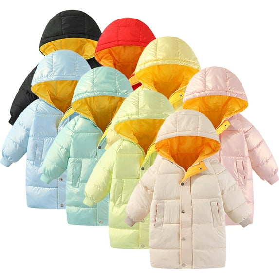 Godderr Kids Toddler Boys Girls Winter Down Coats for Hooded Lightweight Jacket Down Cotton Jacket for 3-10y Windproof Solid Colour Length Warm Outwear