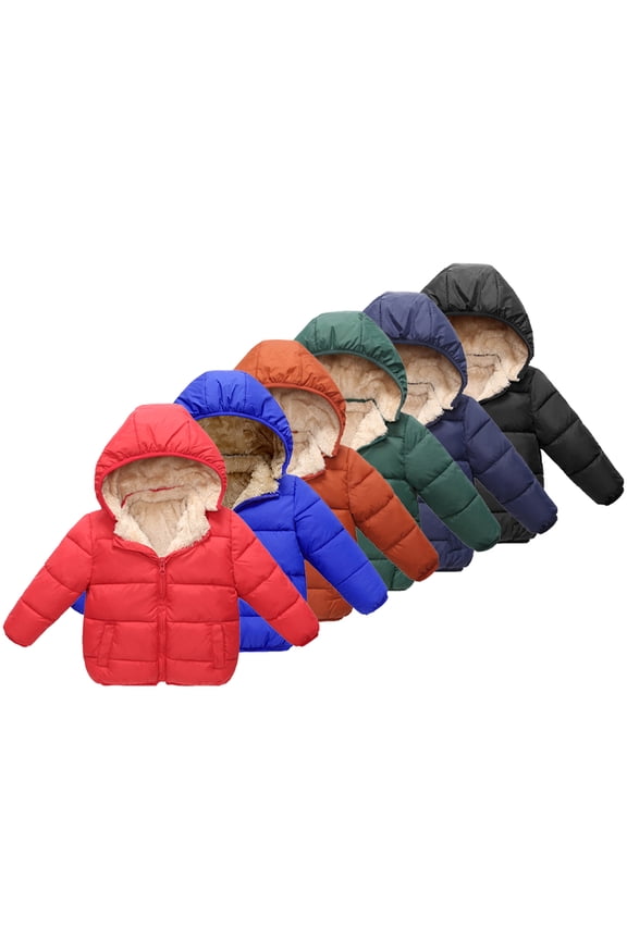 Toddler Girls Boys Winter Fleece Jacket with Hooded Kids Warm Coat Baby Padded Lined Cotton Outerwear for 1-8Y