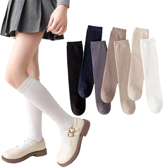 Godderr 2 Pairs Kids Baby Girls Knee High Socks Seamless 3-12Y Girls School Uniform Socks Kids High Socks Cotton Long Socks Toddlers Solid Color Over Knee Socks