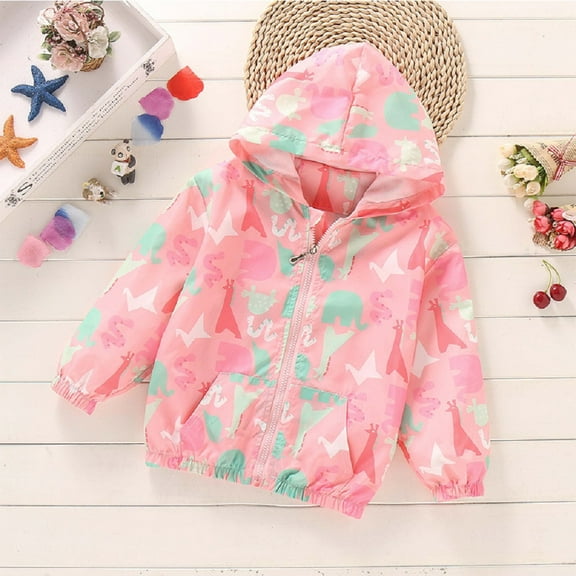 Godderr Toddler Girls Hooded Spring Fall Outerwear,Kids Girls Printed Hooded Jackets Coat for Baby Girls 3-8Y