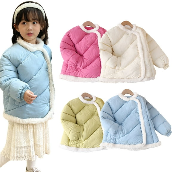 Godderr Toddler Girls Puffer Cotton Coat for Kids Winter Warm Coat Outerwear Long-Sleeved Down Top for 2-9Y
