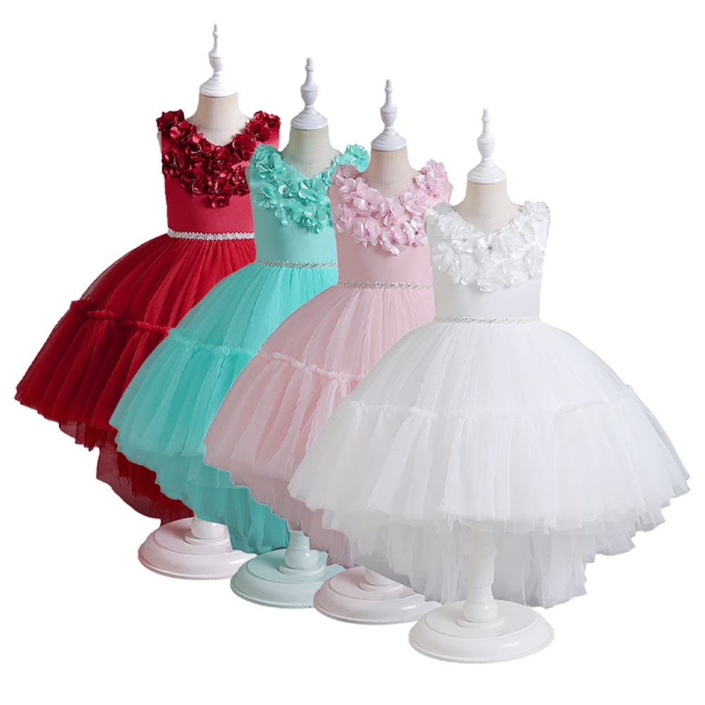 JerrisApparel Flower Girls Party Dress | Ruffle Tutu Sleeveless Princess Ball Gown With Hair Bow | Sizes 3T-8T - View #3