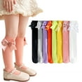 thumbnail image 1 of Godderr Toddler Girls Uniform Long Socks Knee Bow High Socks Kids Cotton Socks Cute Socks for 2 Pairs 3-12Y, 1 of 5