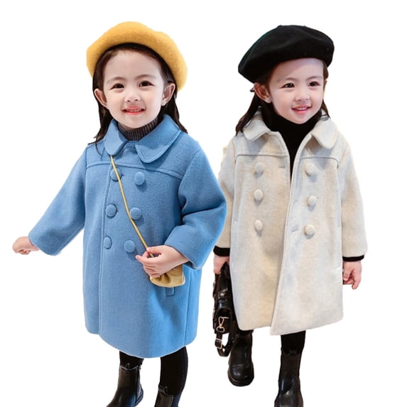 Godderr Toddler Girls Winter Dress Coat Jacket Long Button Trench Outerwear Long Sleeve Pocket Peacoat Coat for 1-9 Years Old