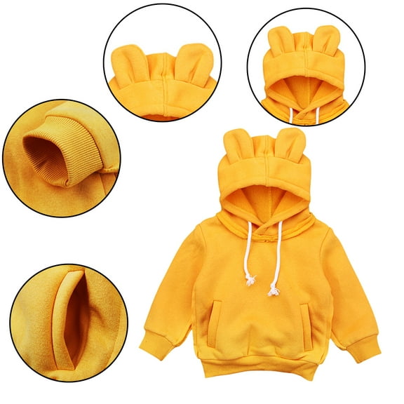Godderr Toddler Infant Autumn Winter Sweatshirt for Boys Girls 9M-4Y Solid Color Ear Hooded Pullover Long Sleeves Baby Sweatsuit Toddler Pullover Sweat