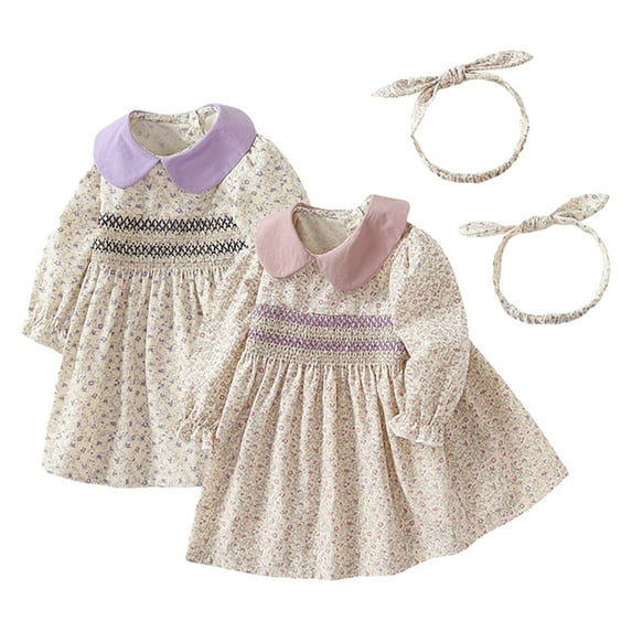 Godderr Toddler Infant Girls Spring Autumn Dress 6M-4Y Toddler New Collar Floral Cotton Princess Dress Outfit Long Sleeve Dresses