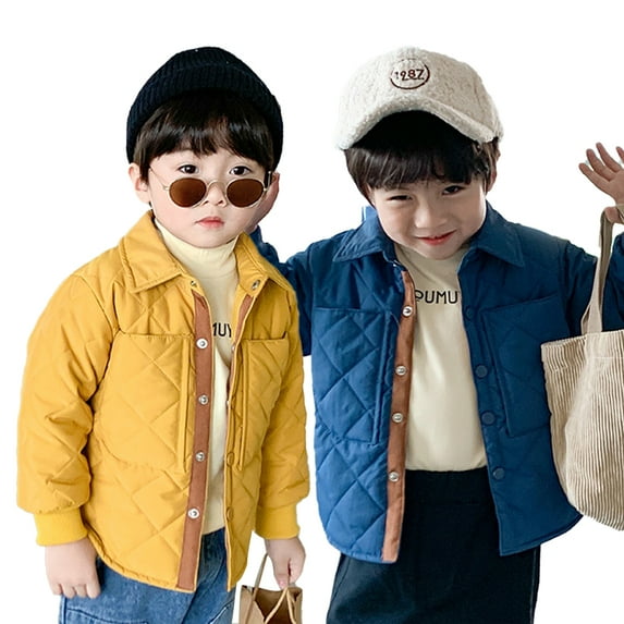 Godderr Toddler Kids Boys Fleece Jacket Cotton Coat Winter Long Sleeve Button Thick Outerwear Baby Boys Warm Jacket for 1-5Y