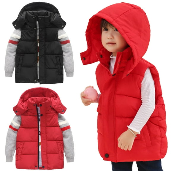 Godderr Toddler Kids Boys Girls DownCotton Puffer Vest Hooded Waistcoat Winter Thickened Sleeveless Jacket Coat for 4-12 Years