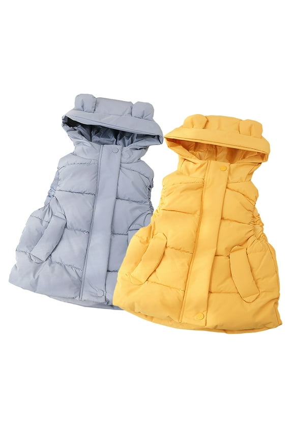 Toddler Kids Boys Girls Hooded Vest down jacket Cute ears Thickened Winter Jacket Tops Warm Outerwear Waistcoat 1-7Y