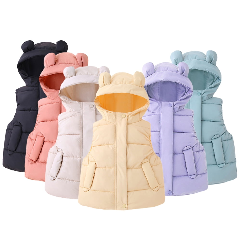 Godderr Toddler Kids Boys Girls Hooded Vest down jacket Cute ears Thickened Winter Jacket Tops Warm Outerwear Waistcoat 1-7Y