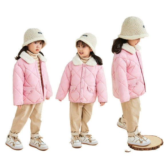 Godderr Toddler Kids Boys Girls Solid Color Warm Cotton Jacket,1-7 Years Old Winter Cotton Coats,Short Button Winter Cotton Coats,Long Sleeved Winter Coats