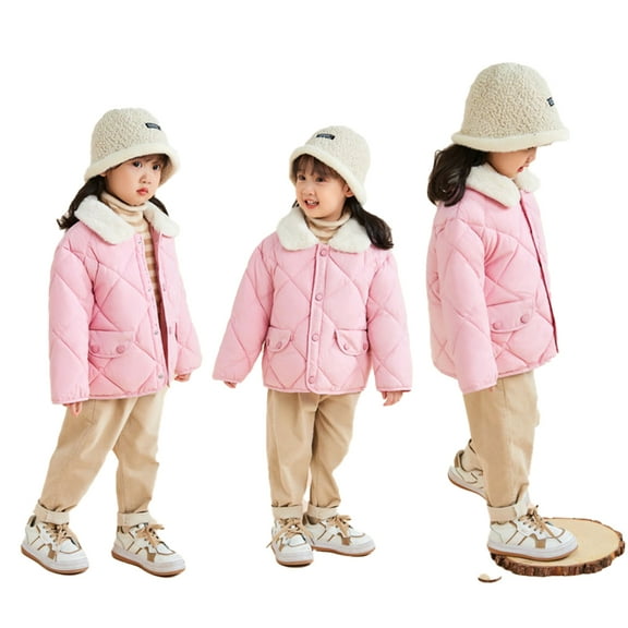 Godderr Toddler Kids Boys Girls Solid Color Warm Cotton Jacket,1-7 Years Old Winter Cotton Coats,Short Button Winter Cotton Coats,Long Sleeved Winter Coats