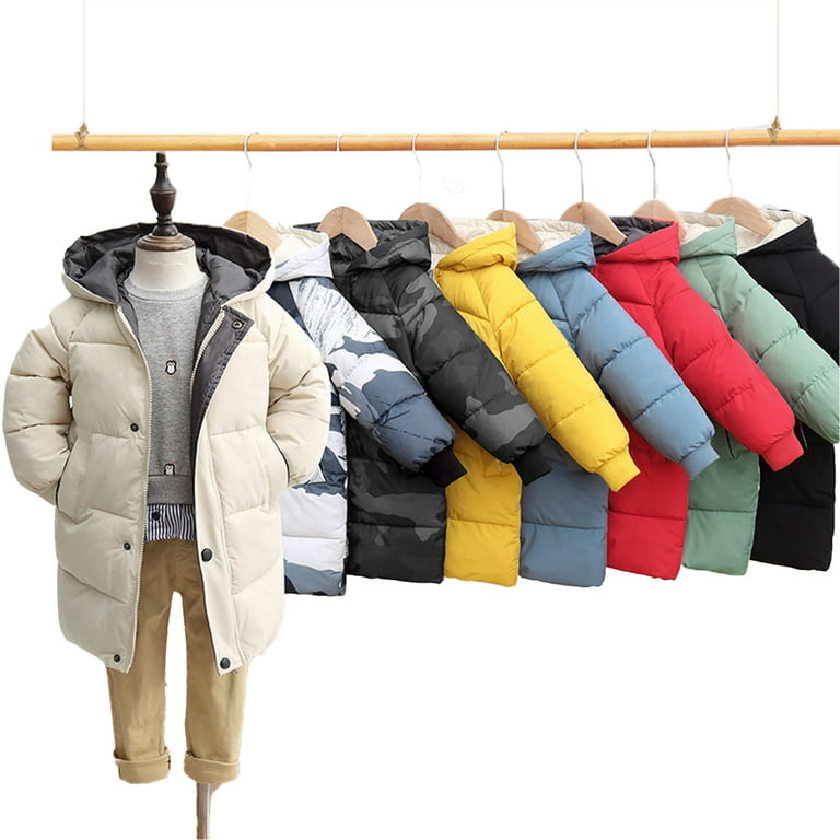 Godderr Toddler Kids Boys Girls Solid Color Warm Cotton Jacket 2 10 Years Old Mid Length Winter Cotton Coats Button Winter Cotton Coats Long Sleeved