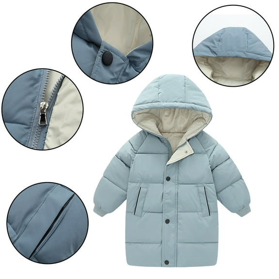 Godderr Toddler Kids Boys Girls Winter Coats Cardigan Jacket,Baby Mid-Length Down Coats,Velvet Thickening Down Jacket,Zipper Button Knit Top for 1-10 Years Old