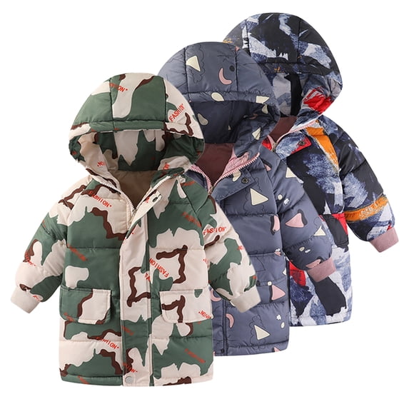 Godderr Toddler Kids Boys Girls Winter Coats Cotton Jacket 2-10 Years Mid-Length Windproof Down Jacket Baby Hooded Cotton Coat