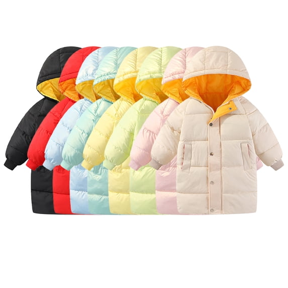 Godderr Toddler Kids Boys Girls Winter down Puffer Cotton Jacket for 3-10 Years Mid-Length Cotton Coats Baby Colorful Zipper Warm Outerwear Jacket