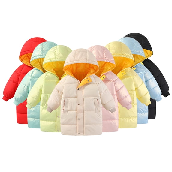 Godderr Toddler Kids Boys Girls Winter down Puffer Cotton Jacket for 3-10 Years Mid-Length Cotton Coats Baby Colorful Zipper Warm Outerwear Jacket