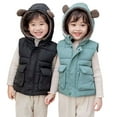 thumbnail image 1 of Godderr Toddler Kids Boys Girls down Vest Jacket Fleece Ear Hoodie Waistcoat Outwear,Baby Zipper Vest Coat with Pocket for 1-7Y, 1 of 7
