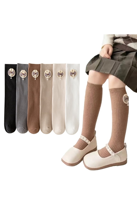 Toddler Kids Cute Bow Knee High Socks Girls Spring Fall Mid-Calf Socks Cotton Compression Socks 2 Pairs Cute Stacked Socks