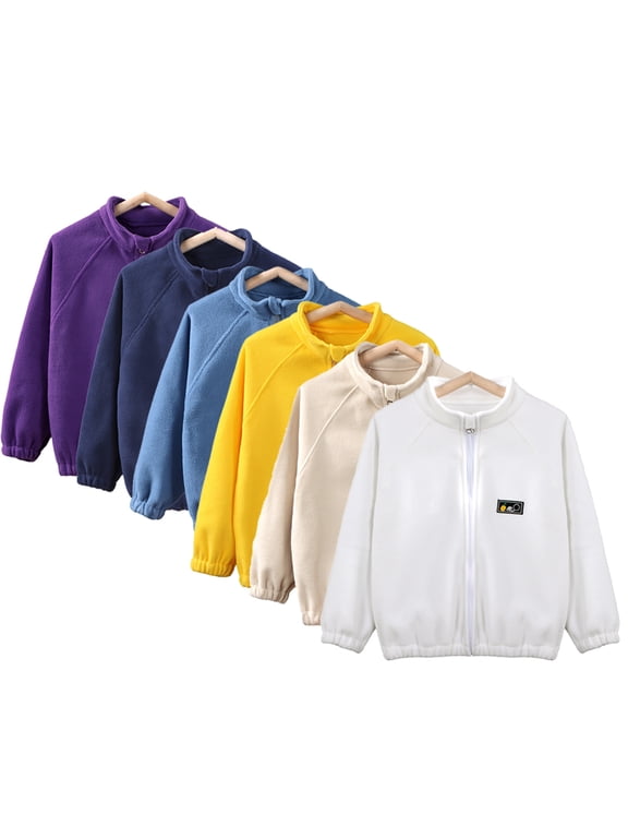 Toddler Kids Fleece Jackets 4-8Y Boys Girls Zipper Stand Collar Outerwear Thick Jacket Fall Winter Warm Coats Tops