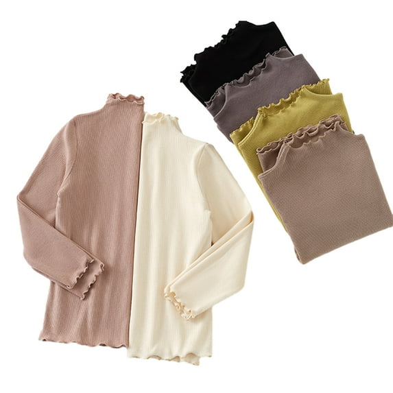 Godderr Toddler Kids Girls Basic Turtleneck Baby Long Sleeve Knit Top Blouse Solid Color Pullover Slim Fit for 2-12 Years Old