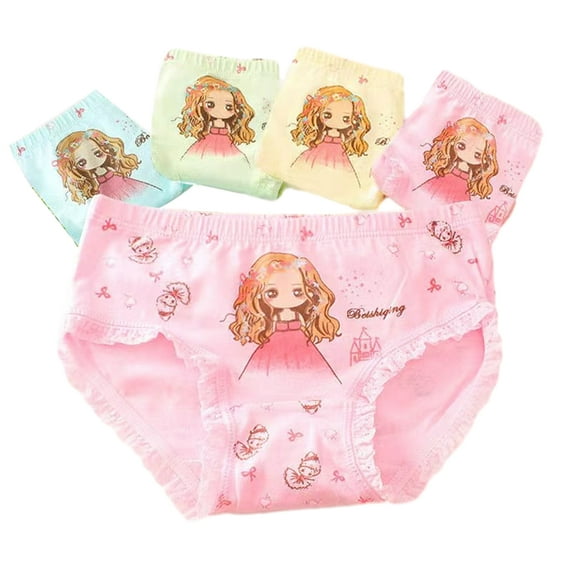 Godderr Toddler Kids Girls Boxer Briefs Underwear Cartoon Soft Briefs Panties 2-12Y Baby Cute Comfty Briefs Panties 4-Pack