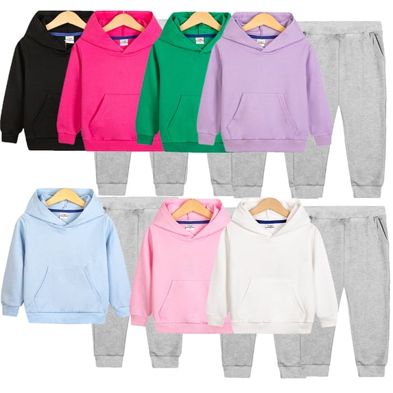Godderr Toddler Kids Girls Boys Clothes Solid Color Hoodie Tracksuit Outfits 2PCS Baby Pullover Sweatshirt Jogging Pants Set 2 Pieces Sweatsuit for Age 1-11 Years