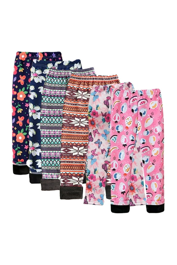 Toddler Kids Girls Spring Fall Fleece Leggings Pants Girls Printed Tight Bottoms Thin Velvet Stretch Trousers 3-12 Years Old