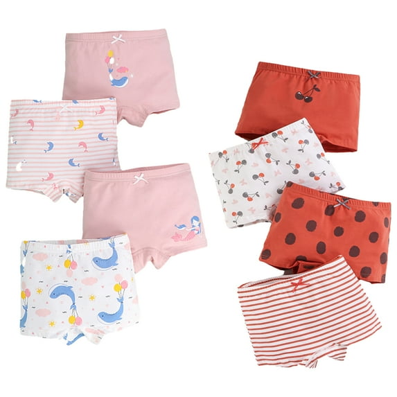 Godderr Toddler Kids Girls Underwear Shorts Cartoon Print Boxer Briefs Baby Cotton Four Corners Shorts 4Pcs for 2-12 Years