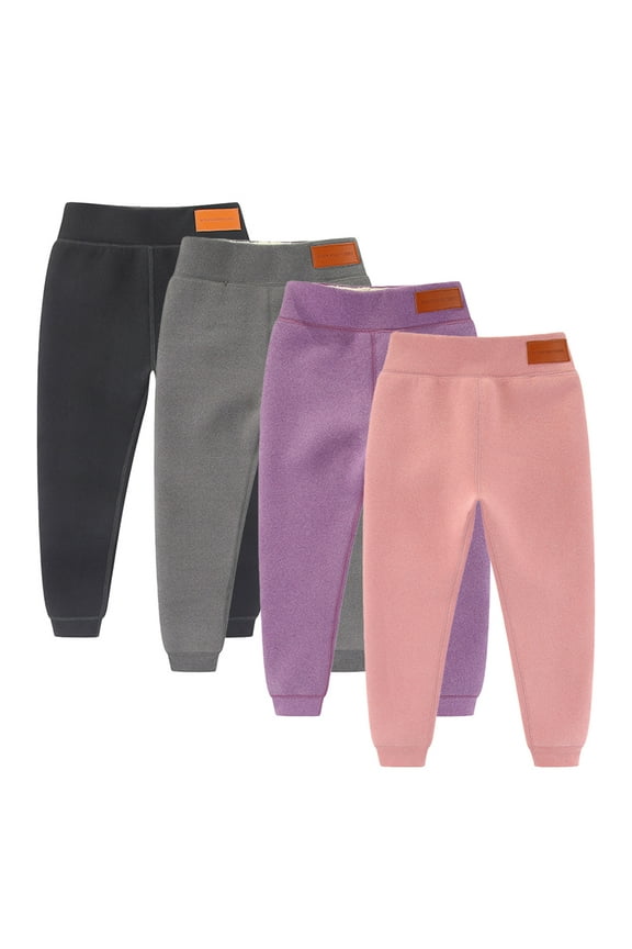Kids Toddler Girls Warm Leggings Stretch Cotton Pants for Winter Fleece Pants Soft Solid Colour Thick Length Pants for 2-14 Y