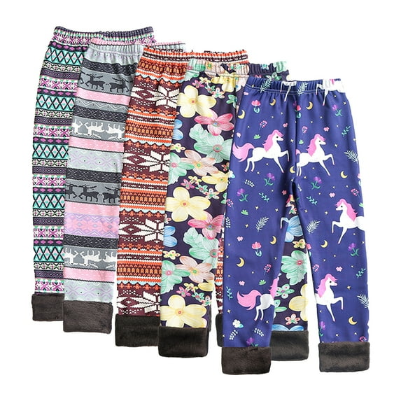 Godderr Toddler Kids Printing Winter Leggings for Girls Stretch Bottoms Warm Tights Padded Trousers for 3-10Y